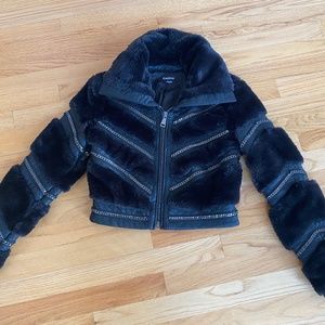 Bebe Trendy Cropped Faux Fur Jacket